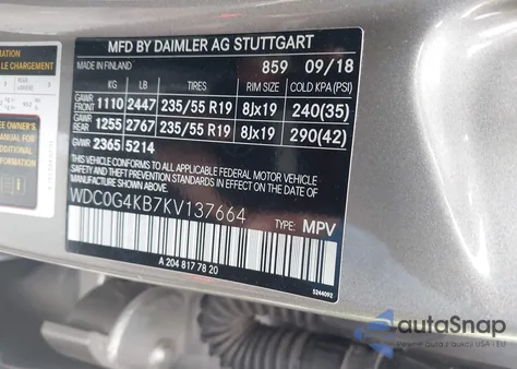2019 Mercedes-Benz Glc 300 4Matic from USA, damaged, VIN WDC0G4KB7KV137664